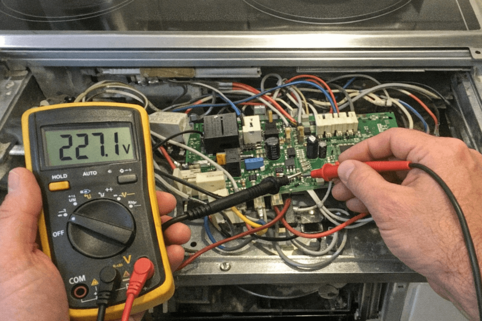 Diagnosemessung an der Elektronik eines Einbauherdes