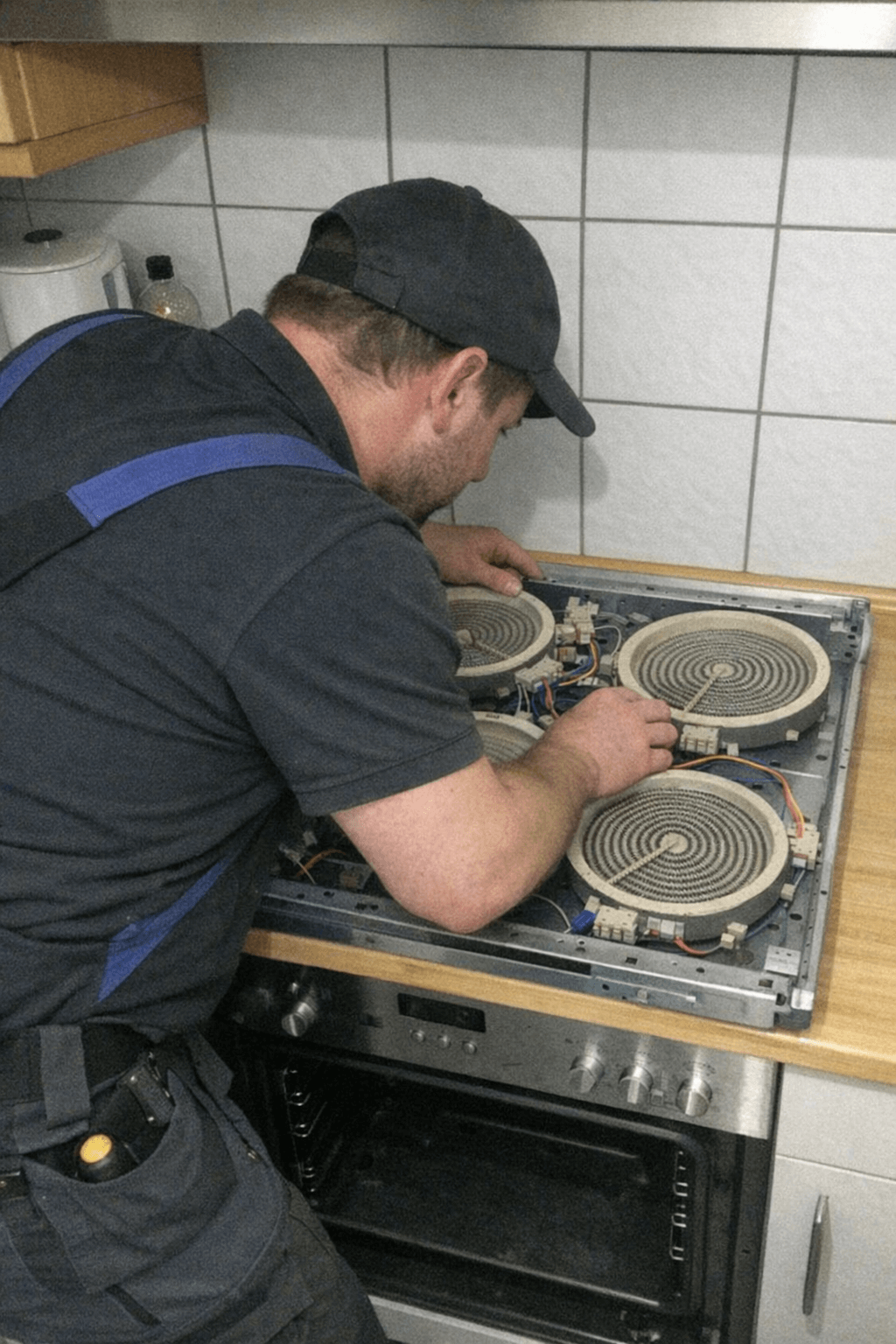 Spezialist bei der Reparatur eines Herdes